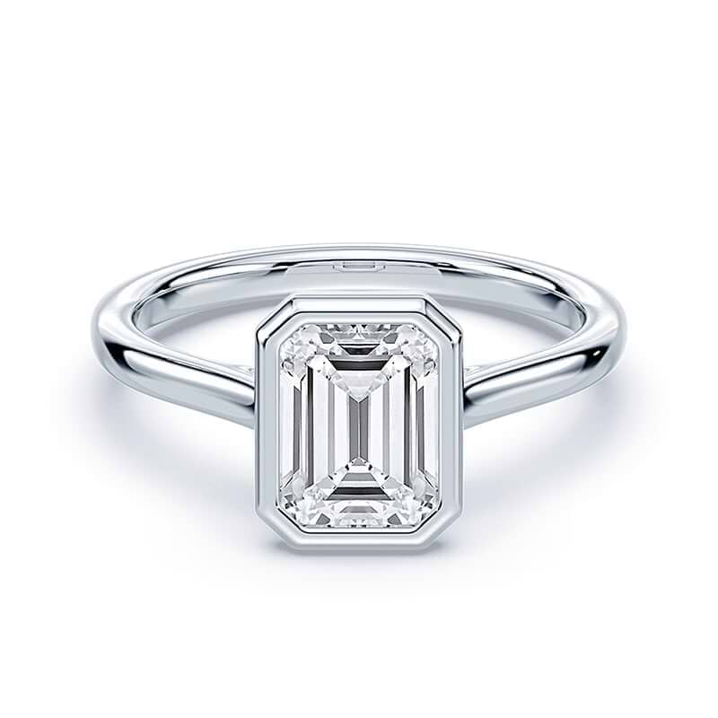 Bague Designer Or Blanc 18K - Topaze Blanche Émeraude Avec Diamants - Taille 6.75