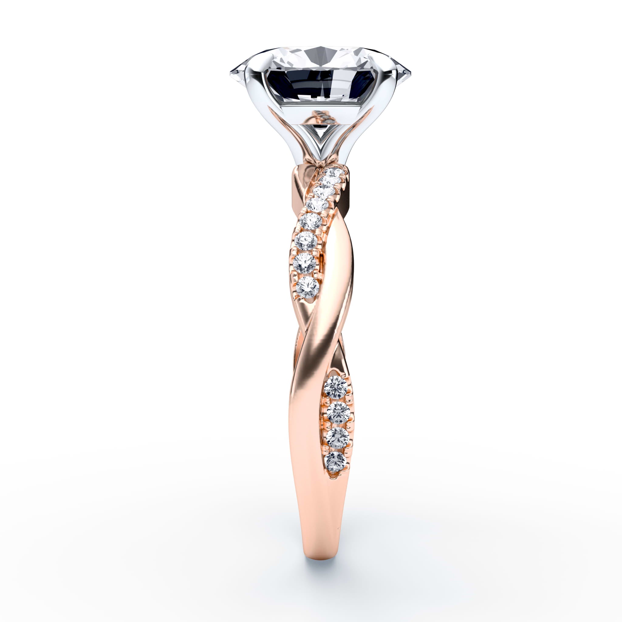 2-Tone Rose Gold Oval Diamond Twisted Band Ring | Plum