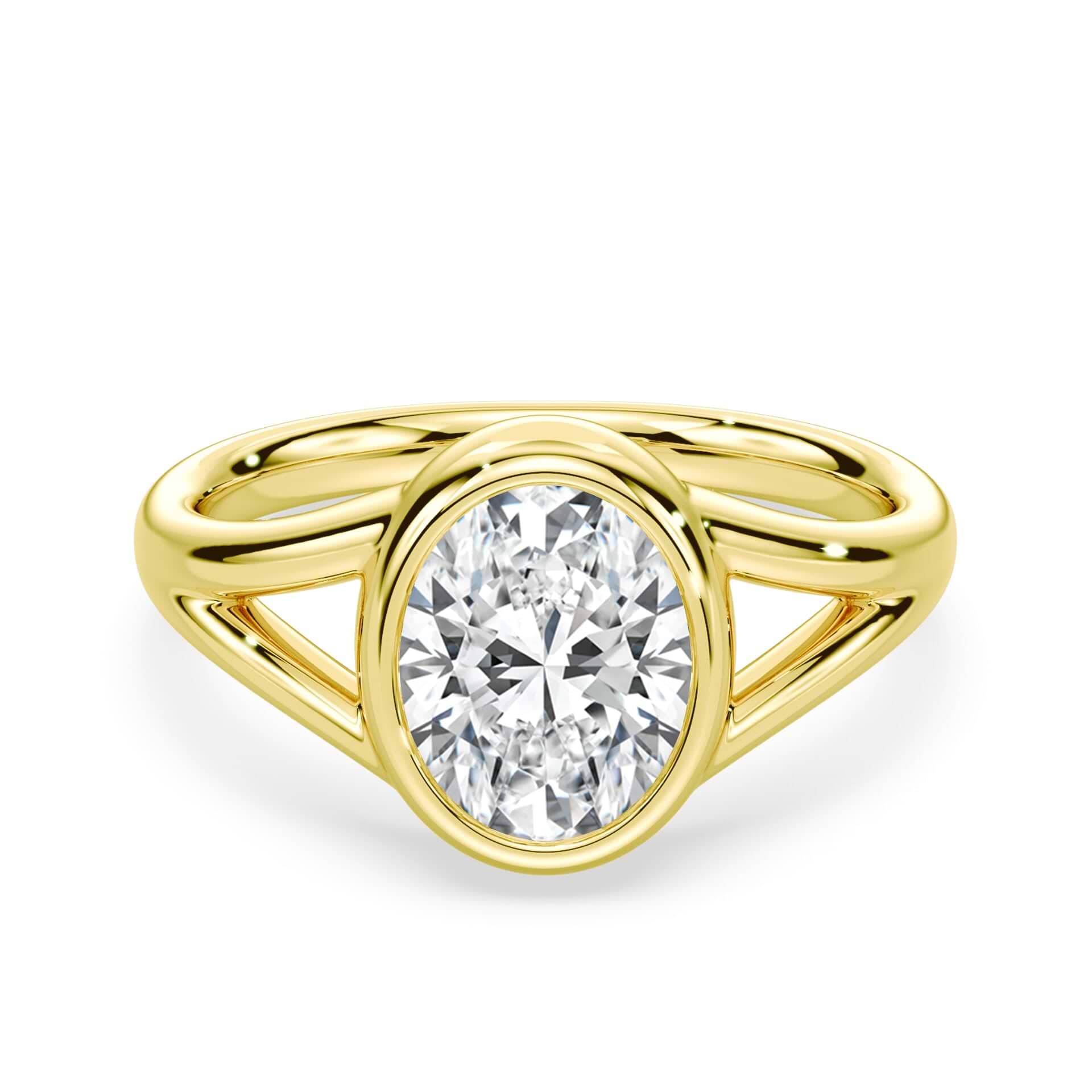 Oval Cut Bezel Yellow Gold Engagement Ring | Plum Diamonds