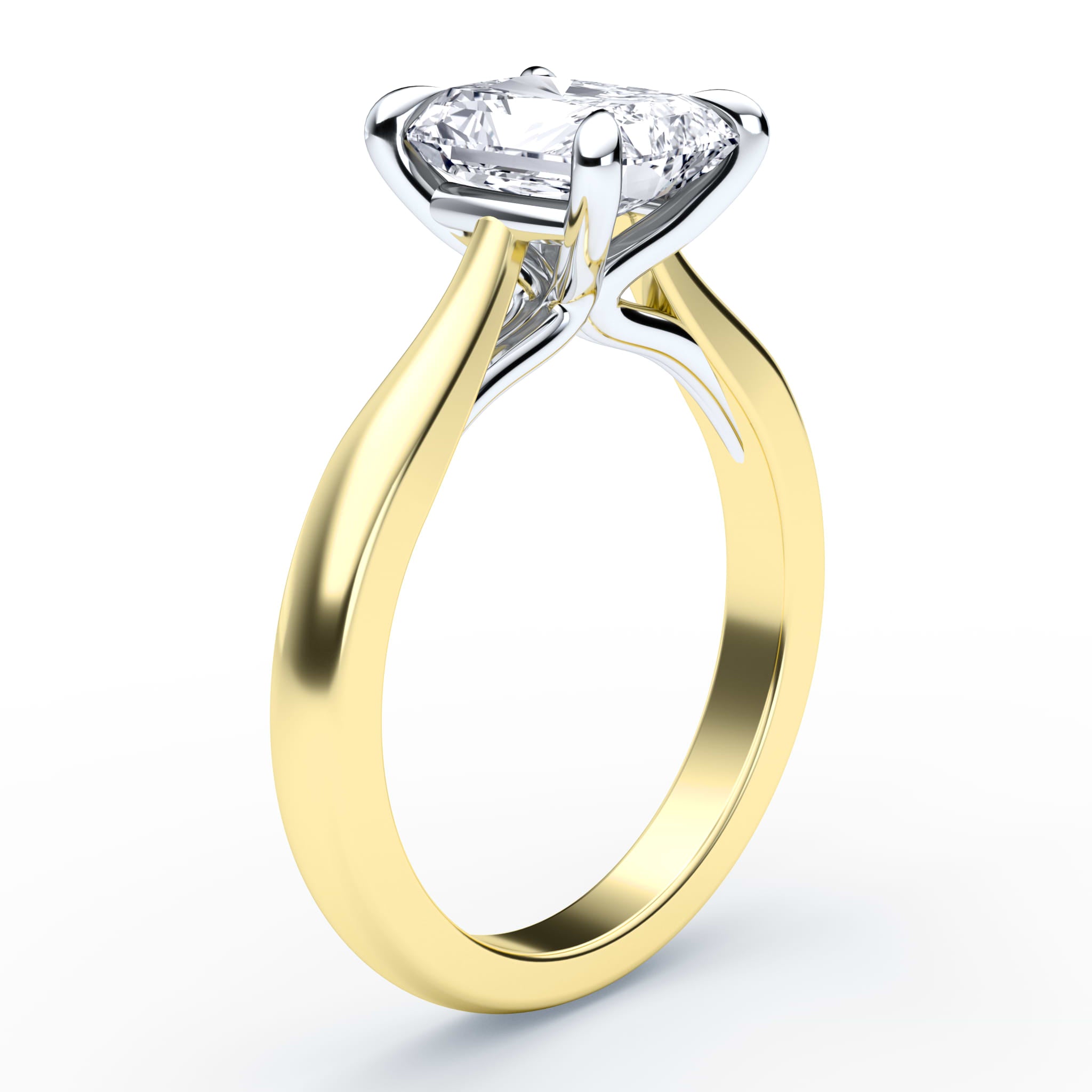 Cathedral 2-Tone Yellow Gold Radiant Cut Diamond Ring | Plum