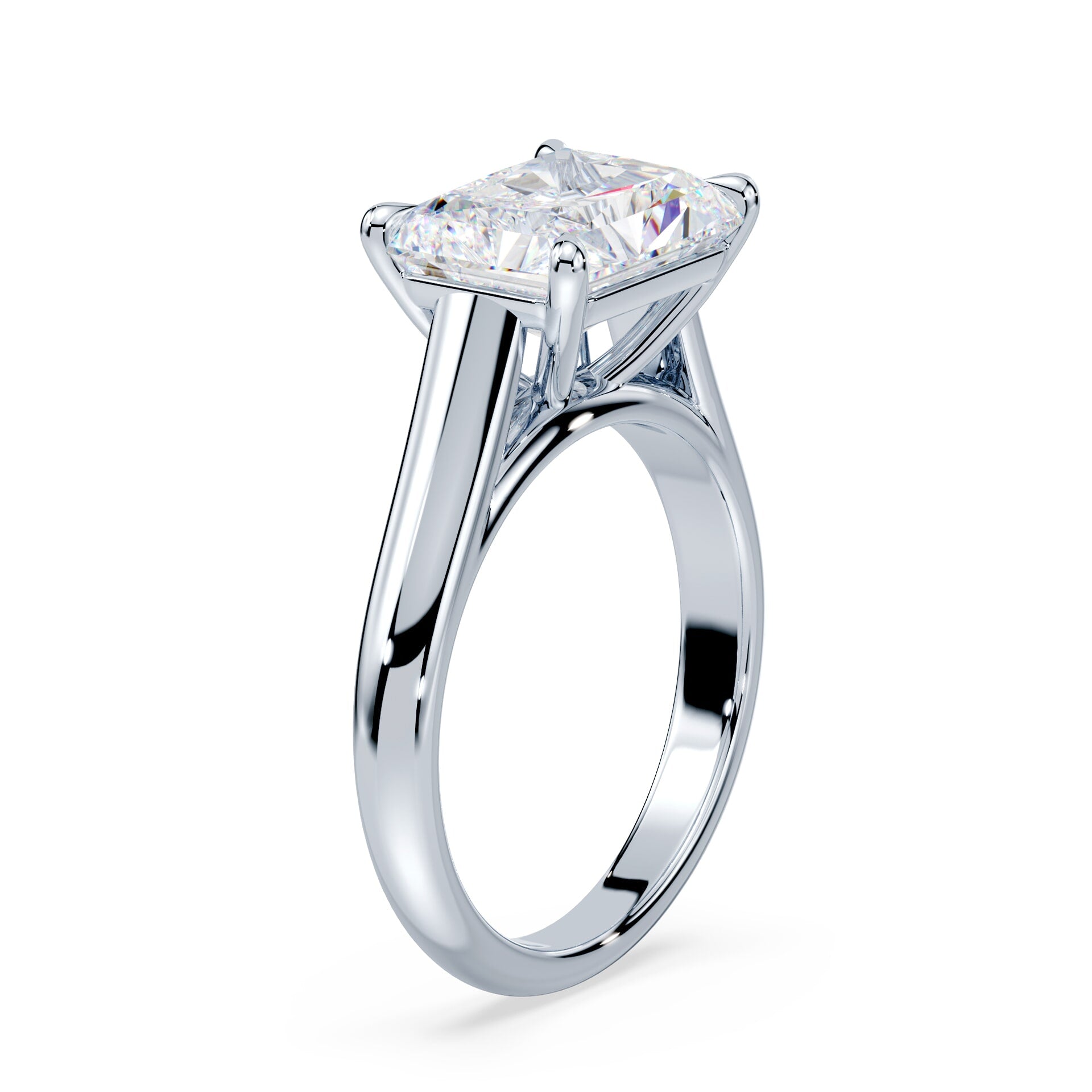 East-West Radiant Cut Cathedral Ring