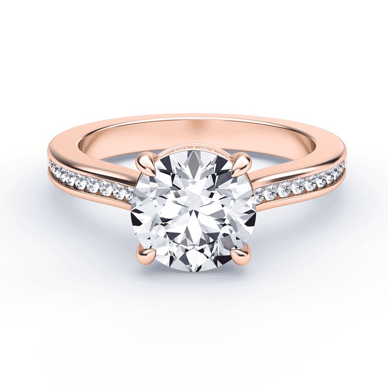 Hidden Halo Channel Set Rose Gold Cathedral Diamond Ring – Plum