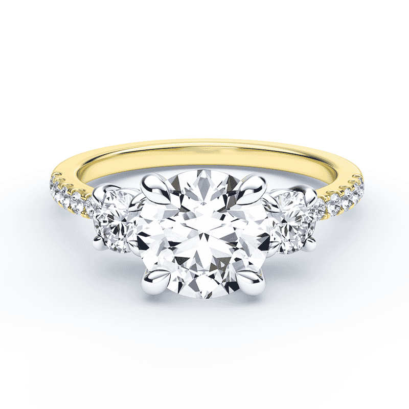 Pave 2-Tone Yellow Gold Three-Stone Diamond Ring Plum