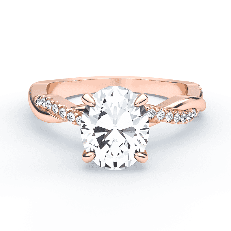 Hidden Halo Rose Gold Oval Diamond Twisted Band Ring Plum