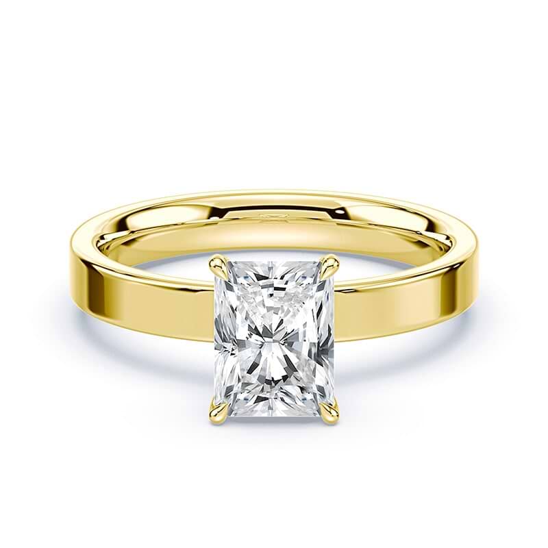 Radiant Cut Diamond Ring Wide Band Yellow Gold Plum