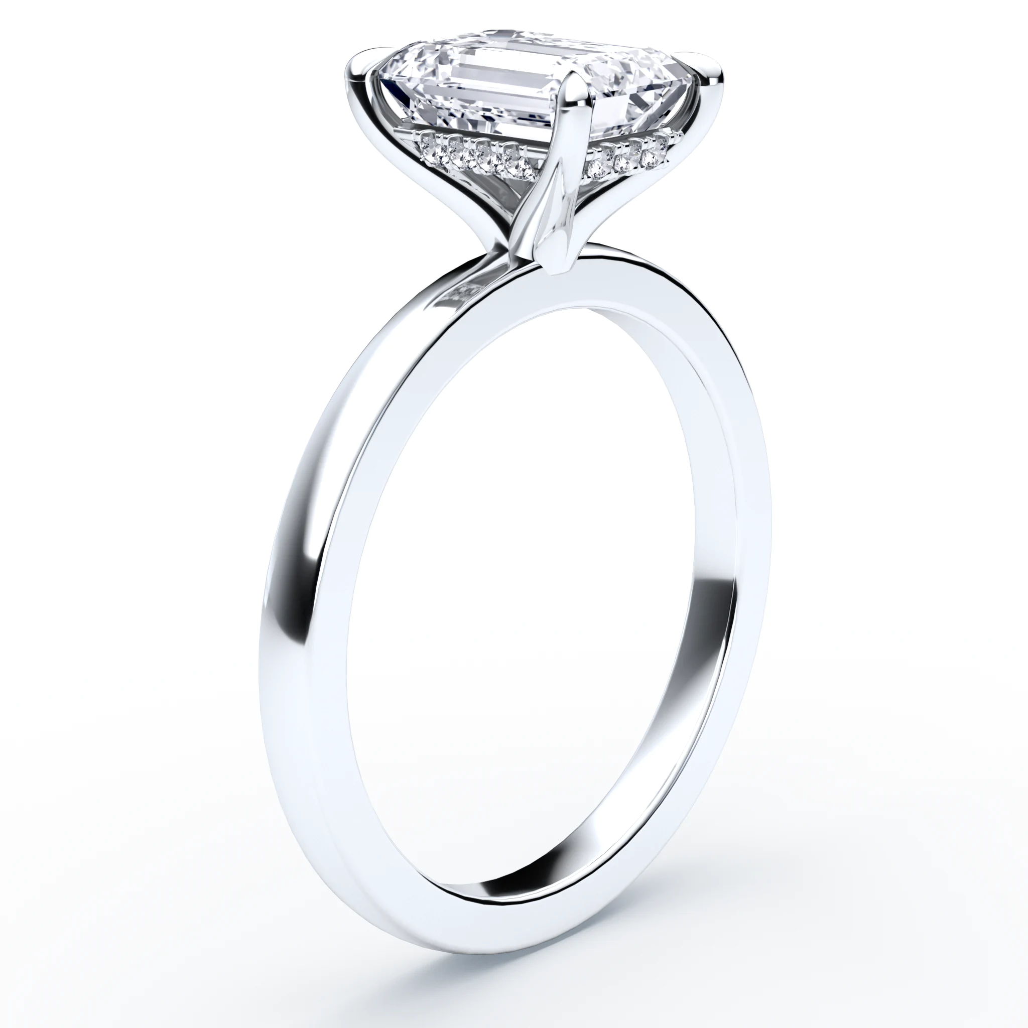 No Gap Halo Ring Platinum Hidden Halo Emerald Cut Engagement Ring