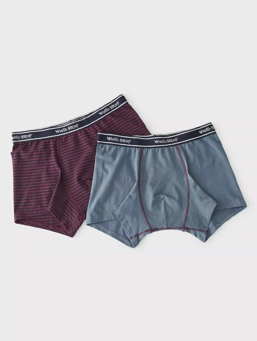 White Stuff Men's 2 Pack Boxers Plain And Stripe Teal Multi 