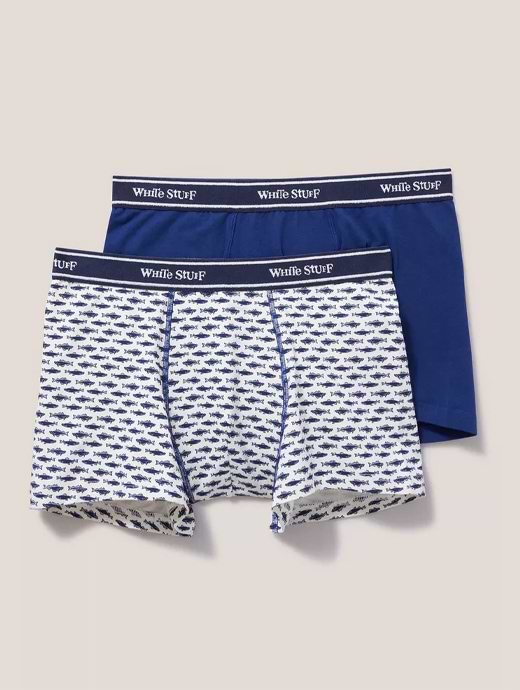 White Stuff Men's 2 Pack Boxers Plain And Print White Multi
