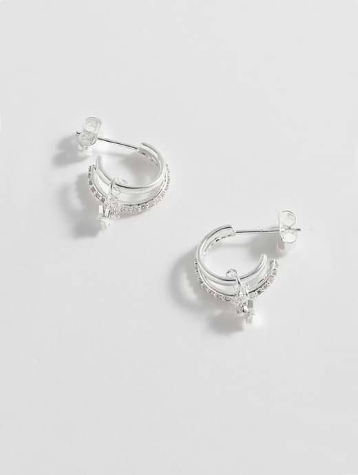 Estella Bartlett Duo Pave Star Hoops Silver Plated 