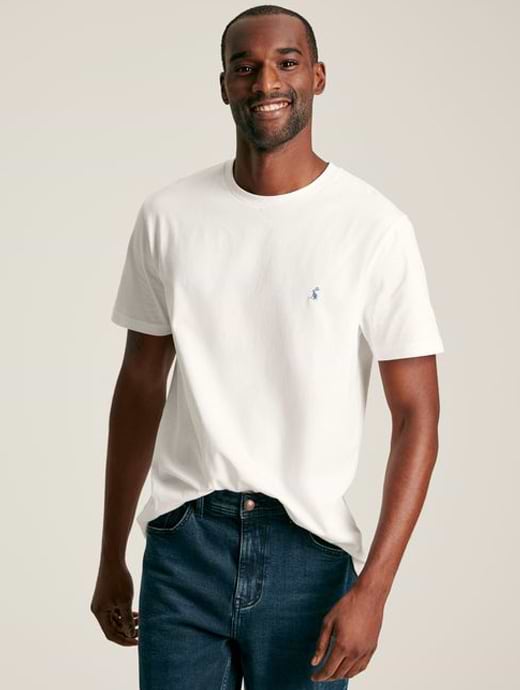 Joules Men's Denton Plain Jersey Crew Neck T-Shirt White 