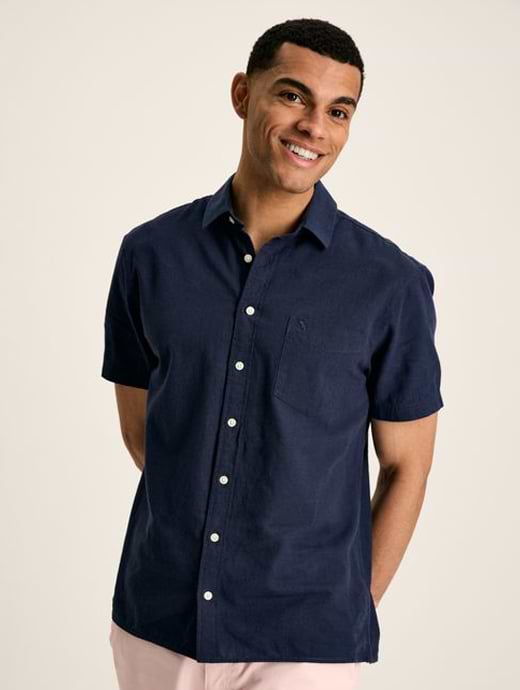 Joules Men's Short Sleeve Linen Shirt French Navy