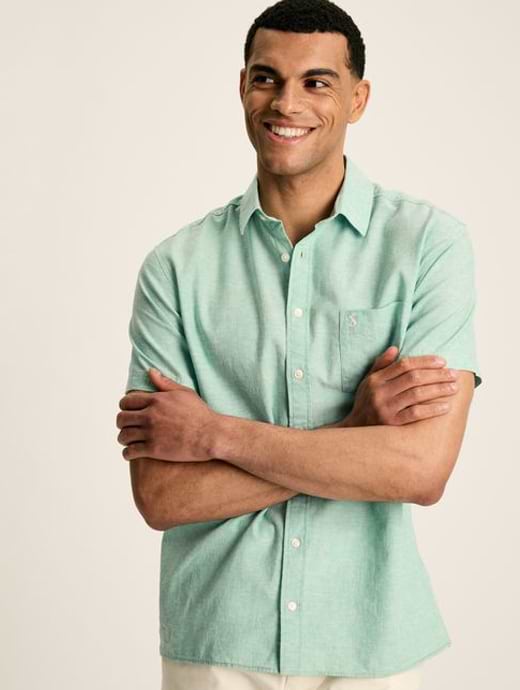 Joules Men's Short Sleeve Linen Shirt Green