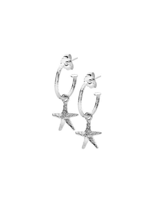 Sea Gems Sterling Silver Hammered/Textured Starfish Hoop Earrings