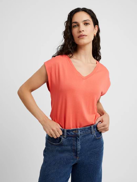 Great Plains Women's Soft Touch Jersey V Neck Top Hot Coral