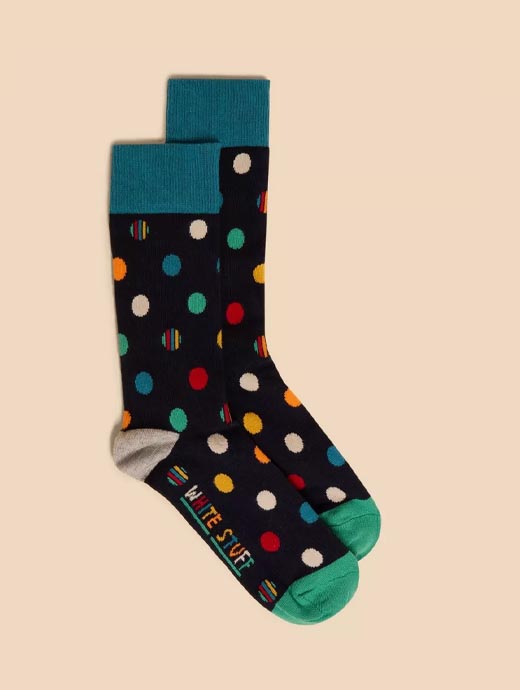 White Stuff Men's Polka Dot Ankle Sock Navy Multi 