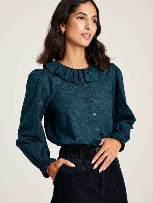 Joules Women's Fallon Waterfall Blouse Navy Paisley 