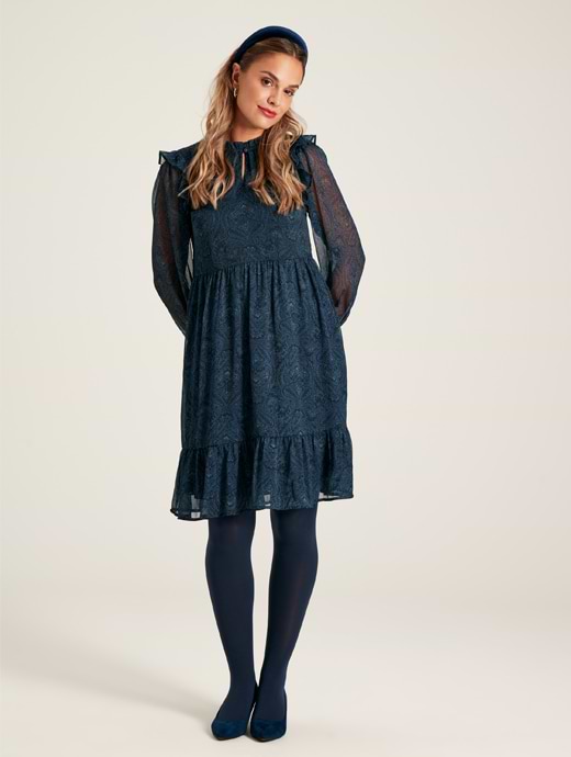 Joules Women's Lumi Crinkle Short Dress Navy Paisley