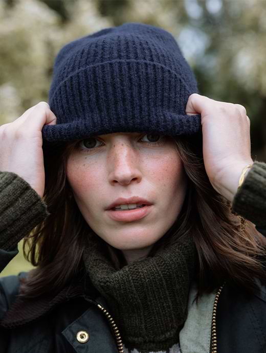 Barbour Kirton Beanie Hat Navy Marl