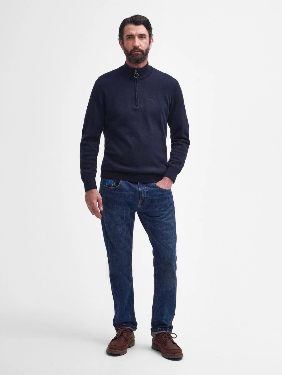 Barbour Cotton Half Zip Sweater Navy