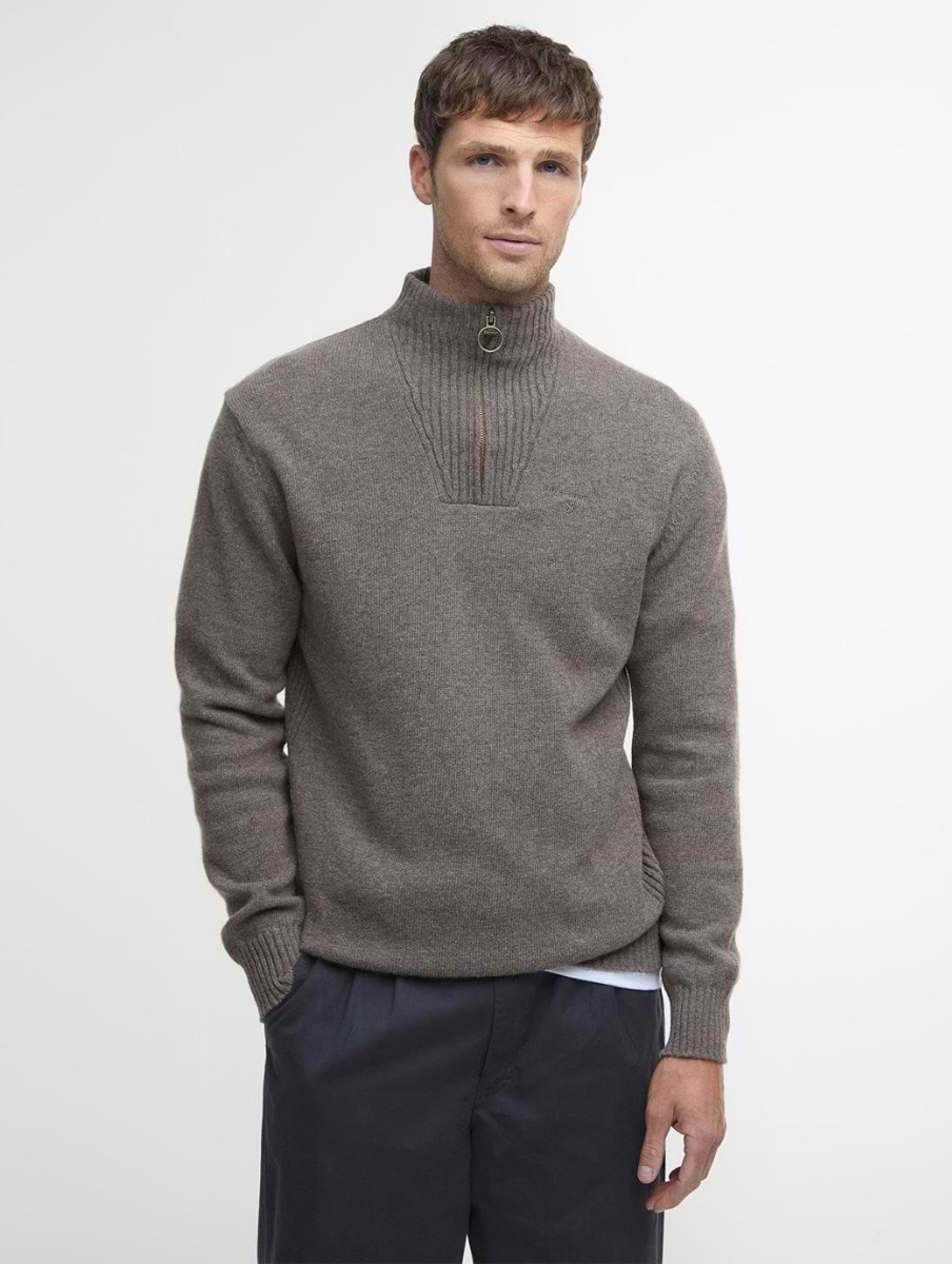 Barbour Essential Lambswool Half Zip Jumper Dark Stone Griggs