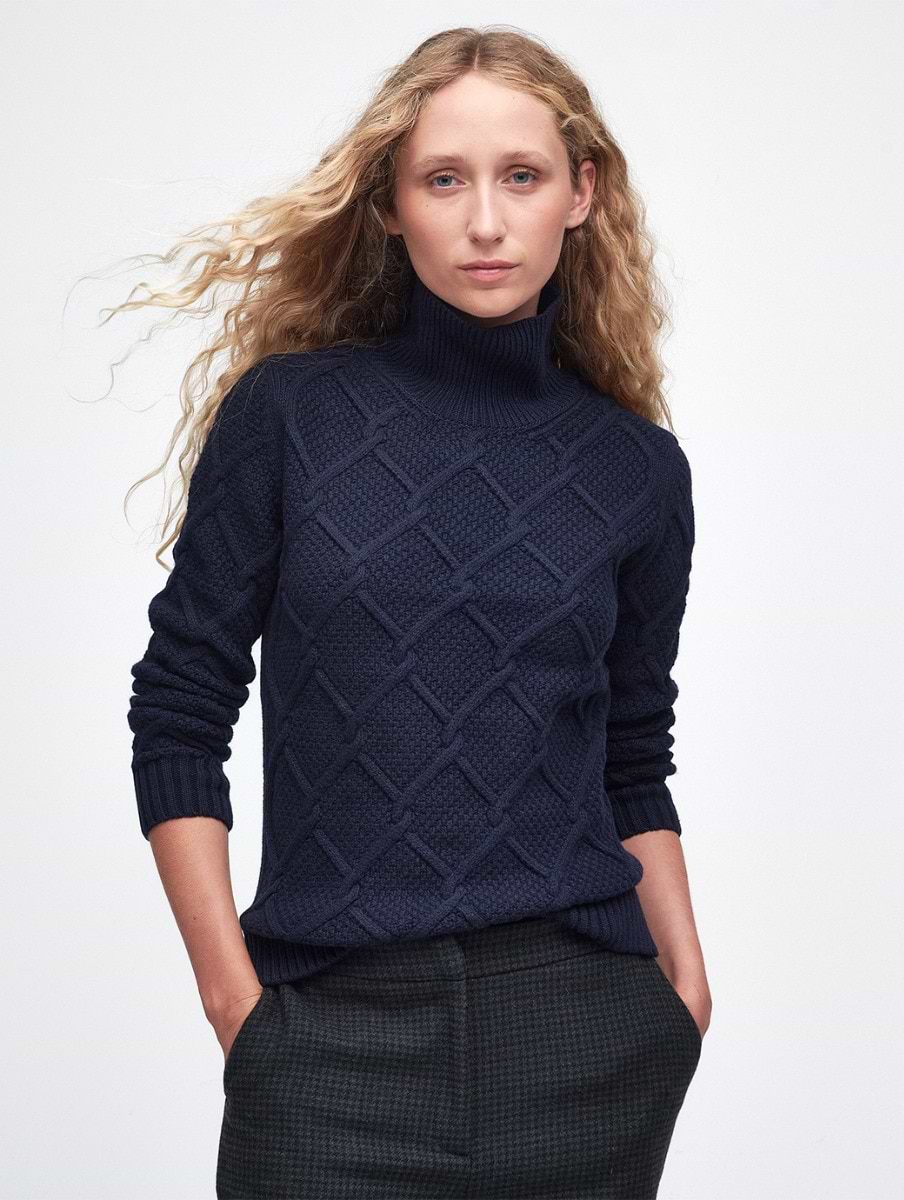 Barbour Women s Burne Roll Neck Knit Jumper Navy