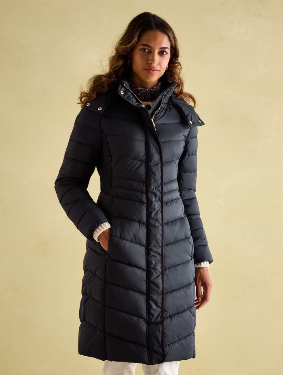 Joules Women s Pembury Showerproof Long Padded Coat With Hood Dark Navy