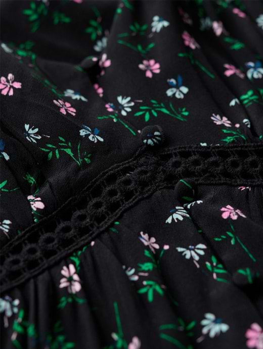 Superdry Women s Lace Trim V Neck Cami Dress Cosmos Black Floral Print