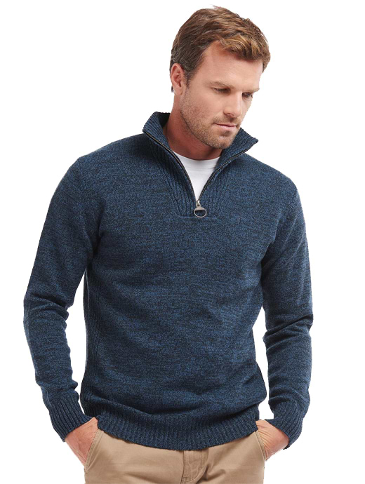Barbour Men s Essential Lambswool Half Zip Sweater Navy Mix