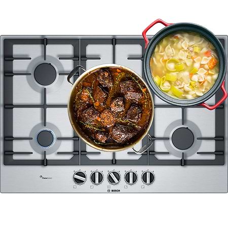מוצרי חשמל - כיריים גז בוש 5 להבות Bosch PCQ7A5B90Y נירוסטה עם מבער טורבו