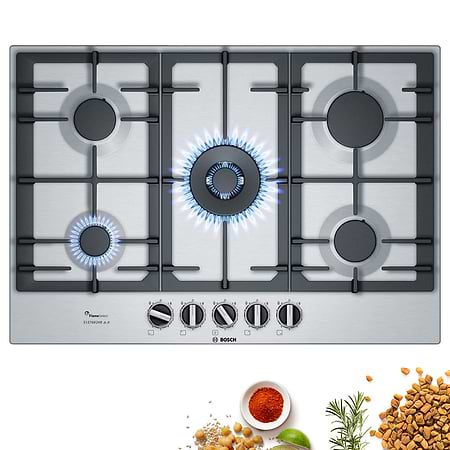 כיריים גז בוש 5 להבות Bosch PCQ7A5B90Y נירוסטה עם מבער טורבו