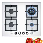 כיריים גז Bosch PPH6A2M20Y בוש זכוכית לבנה 4 להבות עם טורבו