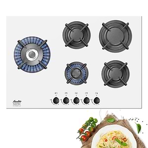 כיריים גז Sauter SHG755W סאוטר 5 להבות עם מבער טורבו זכוכית לבנה | תוצרת איטליה