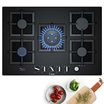 כיריים גז בוש Bosch PPQ7A6M25Y זכוכית שחורה 5 להבות עם טורבו