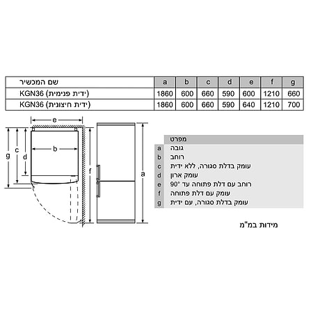 מקרר ‏מקפיא תחתון Bosch KGN36IJEB ‏323 ‏ליטר בוש