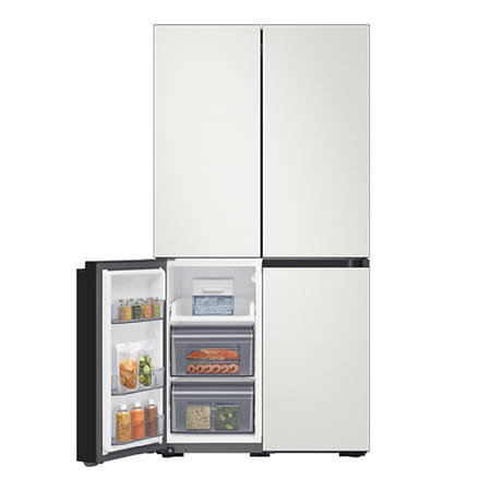 מק״ט מוצר  - מקרר 854 ליטר Samsung RF90A9015WH BESPOKE סמסונג 4 דלתות מקפיא תחתון זכוכית לבנה