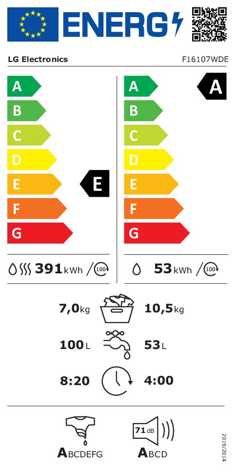 מכונת כביסה 10.5 ‏ק”ג LG F16107WDE פתח חזית משולבת מייבש כביסה - 4390₪