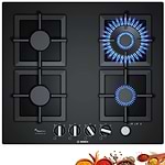 כיריים גז בוש 4 להבות Bosch PPH6A6M25Y זכוכית שחורה עם מבער טורבו