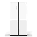 מקרר הייסנס 581 ליטר Hisense דגם RQ681WG מקפיא תחתון 4 דלתות גימור זכוכית לבנה