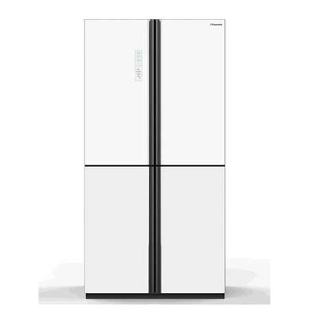 מקרר הייסנס 581 ליטר Hisense דגם RQ681WG מקפיא תחתון 4 דלתות גימור זכוכית לבנה