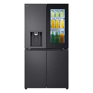 מקרר 4 דלתות LG דגם GR-930BINS‏ בנפח של 842 ליטר ‏‏מקפיא תחתון עם קיוסק בגימור נירוסטה מושחרת