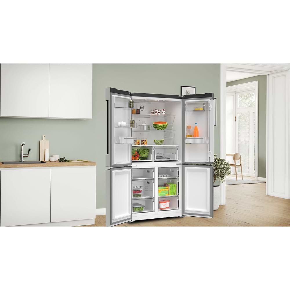 מק״ט מוצר  - מקרר 4 דלתות בוש BOSCH KFN96VPEA מקפיא תחתון גימור נירוסטה