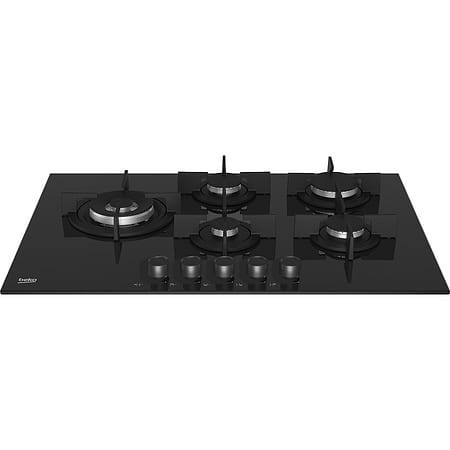 כיריים גז - כיריים גז 5 להבות 75 ס”מ בקו Beko HILL75222 גימור זכוכית שחורה