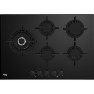 כיריים גז 5 להבות 75 ס”מ בקו Beko HILL75222 גימור זכוכית שחורה