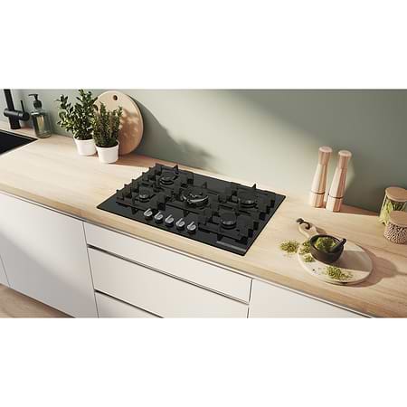 כיריים - כיריים גז בוש 5 להבות 75 ס”מ Bosch PPQ7A6I40Y גימור זכוכית שחורה
