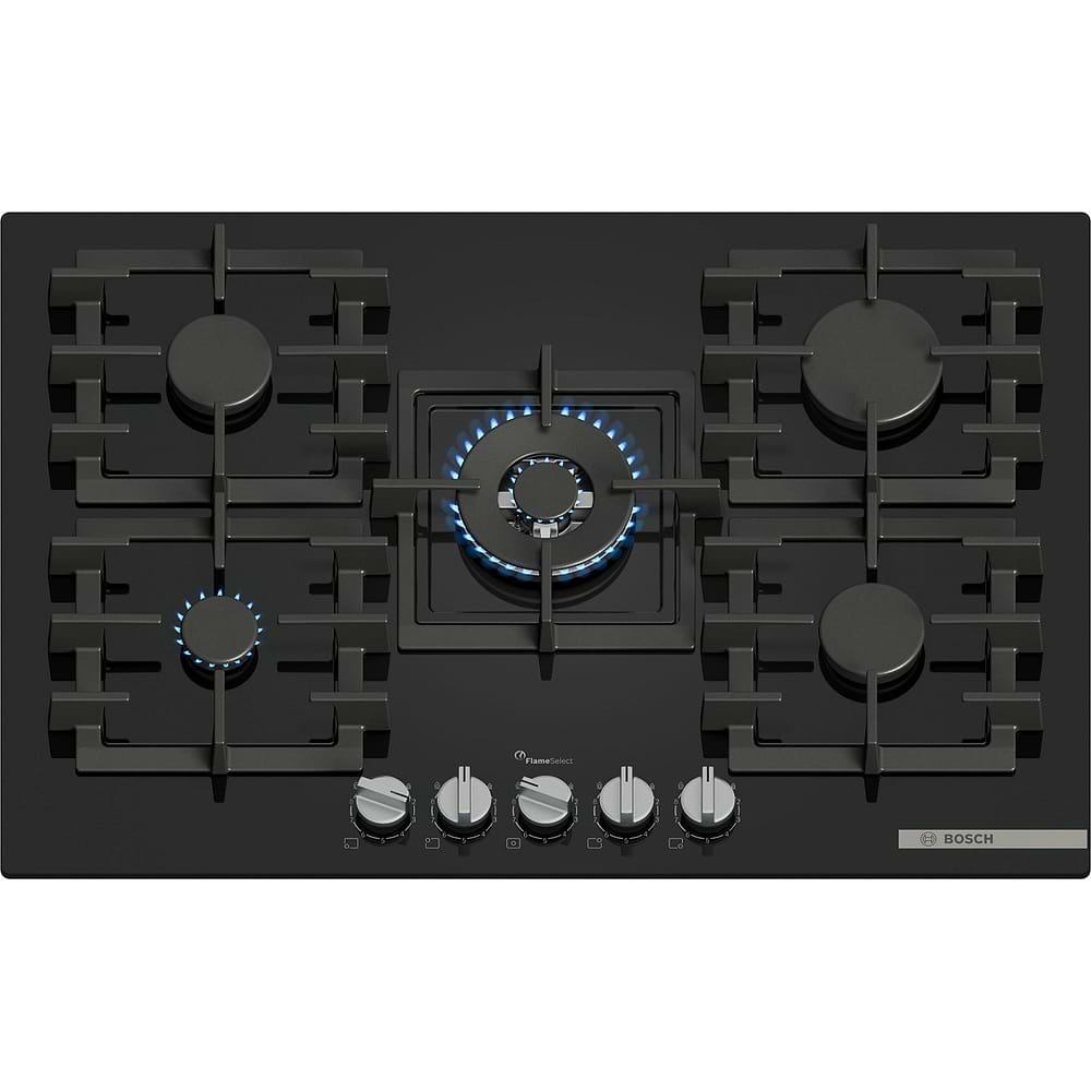 כיריים גז בוש 5 להבות 75 ס”מ Bosch PPQ7A6I40Y גימור זכוכית שחורה