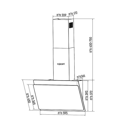 קולט אדים 60 ס”מ פוג’יקום Fujicom FJ-CHT60BL גימור זכוכית שחורה - 979₪