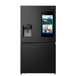 מקרר 4 דלתות הייסנס מקפיא תחתון 577 ליטר דגם Hisense RQ760N4IFE מסך מגע גימור נירוסטה שחורה