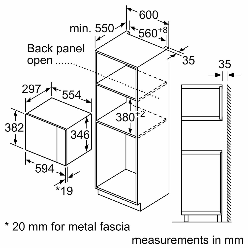 מוצרי חשמל לבית - מיקרוגל בנוי 20 ליטר בוש Bosch BFL523MB1F גימור שחור