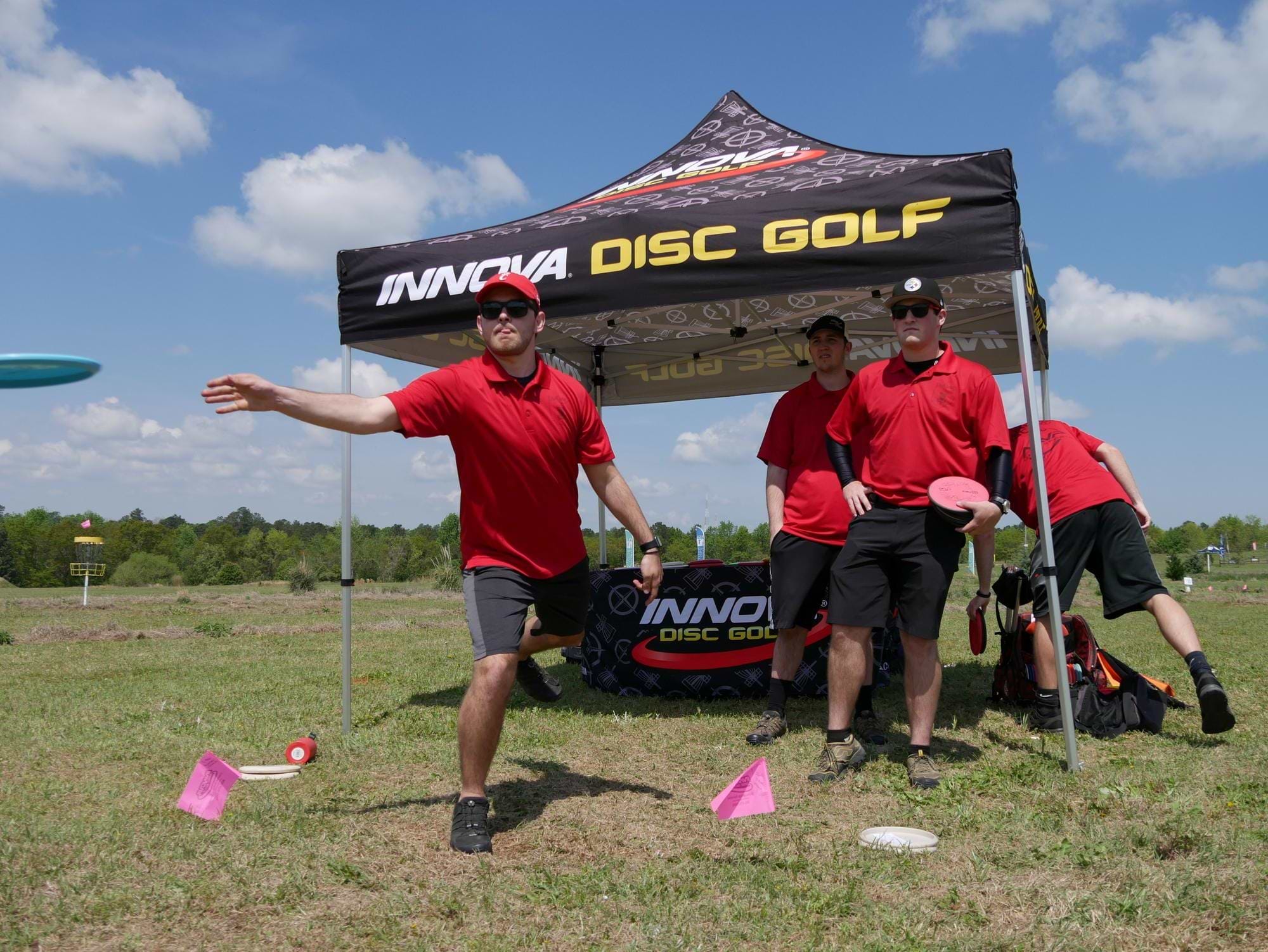 Disc Golfers taking part in a team event.
