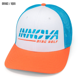 Innova Low-Pro Mesh Hat. Orange, white and aqua colors.